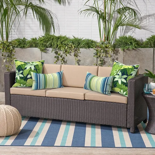 Miniatura 210 de Juego de 2 almohadas para exteriores de 16 x 16 pulgadas, repelentes al agua con interiores, para muebles de patio, hogar, jardín, geometría bohemia