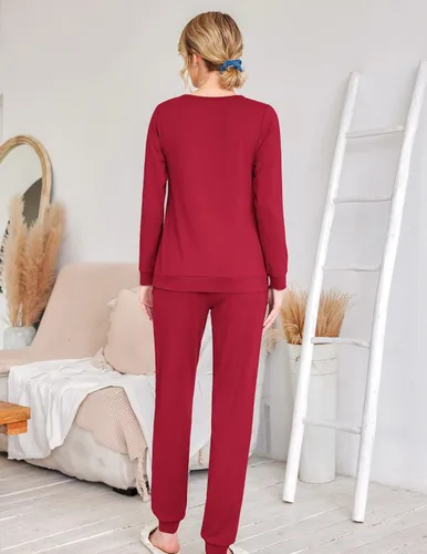 Miniatura 280 de Ekouaer Conjunto de pijama de manga larga para mujer, ropa de dormir suave con cuello redondo y bolsillos