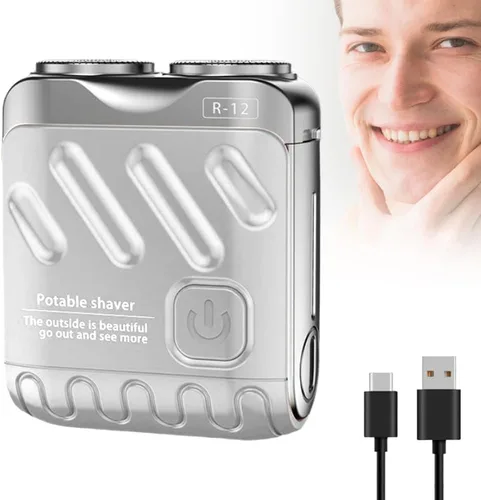 Miniatura 9 de Afeitadora eléctrica portátil giratoria de doble anillo, mini maquinilla de afeitar eléctrica giratoria de doble anillo para hombres, afeitadora Azul
