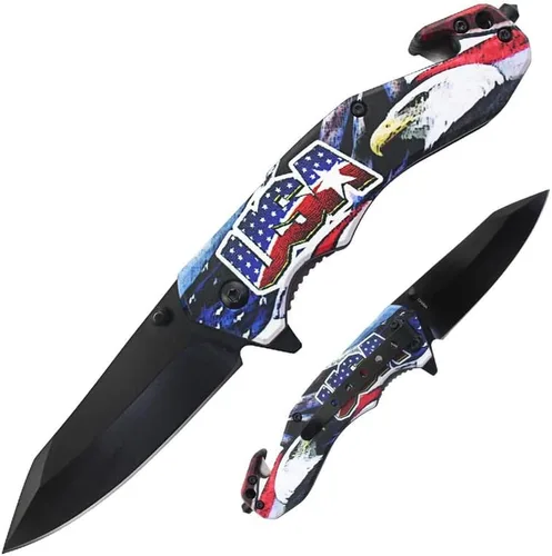 Miniatura 6 de Cuchillo de bolsillo táctico EDC de 8 pulgadas con gráficos impresos UV mango ABS con forro de acero.
