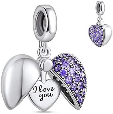 NINGAN Abalorio colgante con texto en inglés I Love You para mujeres niñas esposa mamá hija amigas con circonia cúbica 5A para pulseras de abalorios