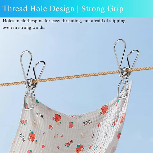Miniatura 5 de Paquete de 50 alfileres para colgar ropa, de acero inoxidable, resistentes al aire libre, alfileres de ropa grandes, clips de metal, 2.36 pulgadas