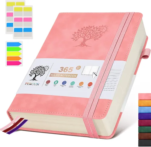 Miniatura 14 de PERCUN Cuaderno de diario rayado B5 – Diarios grandes de cuero de 365 páginas para escritura de mujeres y hombres, cuaderno de tapa dura con páginas