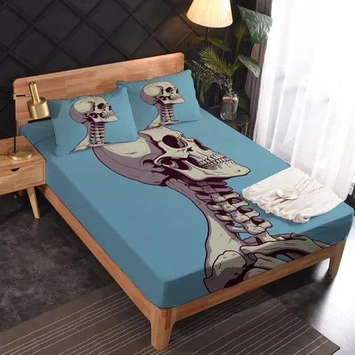 Miniatura 2 de Juego de sábanas de esqueleto tamaño individual, sábanas de microfibra suave, bolsillo profundo, sábanas y fundas de almohada estampadas sin