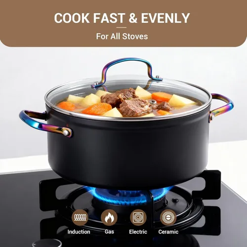 Miniatura 4 de Ammeloo Juego de 17 utensilios de cocina de cerámica, juego de ollas y sartenes de inducción antiadherentes, mango de color premium que se mantiene