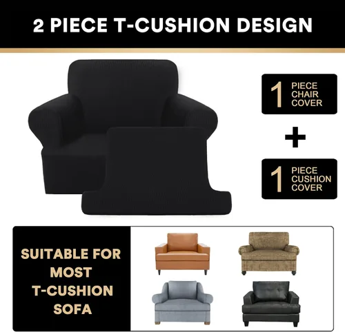 Miniatura 3 de PrinceDeco Fundas elásticas para sillón de 2 piezas, fundas de sofá para sillas con cojines en forma de T, fundas suaves para muebles con 1 funda
