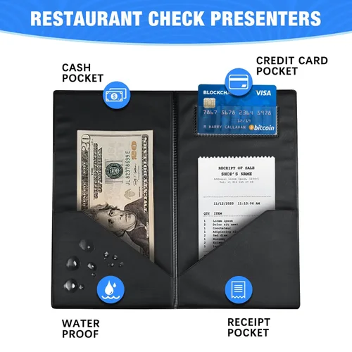 Miniatura 2 de Presentadores de cheques para restaurantes, paquete de 20 tarjeteros de 10 x 5.5 pulgadas con impresión dorada de agradecimiento para restaurantes