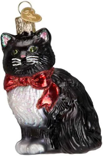 Miniatura 8 de Old World Christmas Adorno de cristal soplado de gatito del Himalaya gris para árbol de Navidad, decoración navideña artesanal, colección de gatos