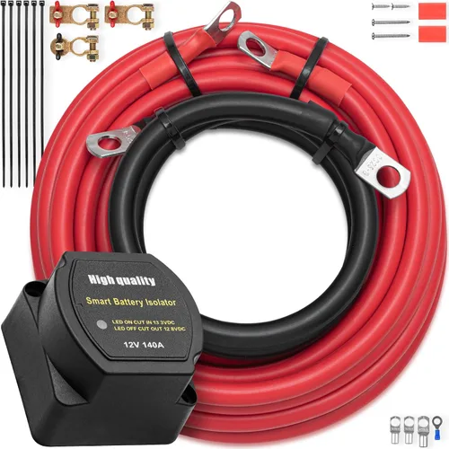 Kit Aislador de Batería Dual 12V 140Amp IP-67 Clasificación Impermeable VSR (Relé Sensible al Voltaje) Cargador Inteligente para Automóvil para