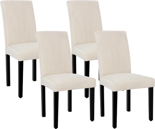 VECELO - Juego de 4 sillas de comedor tapizadas, tela moderna, respaldo alto y patas de madera maciza, Parsons para cocina/sala de estar, color Beige