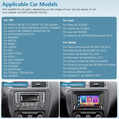 Miniatura 2 de 2G+64G Android para VW Jetta Seat Passat Tiguan CC Golf Skoda doble Din estéreo del coche con Carplay inalámbrico/Android Auto 7 pulgadas HD