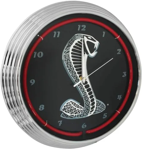 Miniatura 2 de Blue Oval Industries Mustang Cobra - Reloj de pared de neón rojo, 15 pulgadas