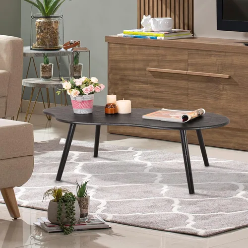 Miniatura 4 de Mesa de centro pequeña, mesa de centro de nube negra para espacios pequeños, mesa central moderna única e irregular con patas de madera, mesa