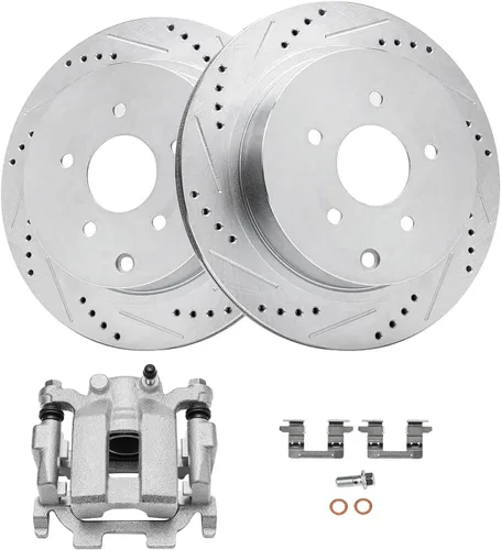 Miniatura 17 de Detroit Axle - Rotores de freno perforados traseros + repuesto de pinza de freno de disco trasera izquierda para Acura TL Honda Element - Juego de 3