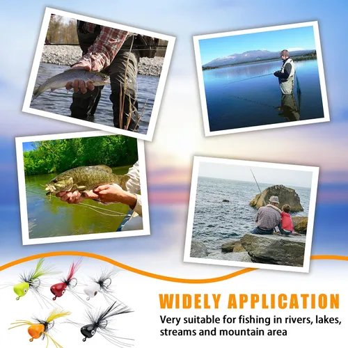 Miniatura 7 de Poppers de pesca con mosca, 12 unidades para pesca con mosca, pesca con mosca, lubina, moscas, trucha, salmón, moscas, insectos, señuelos coloridos