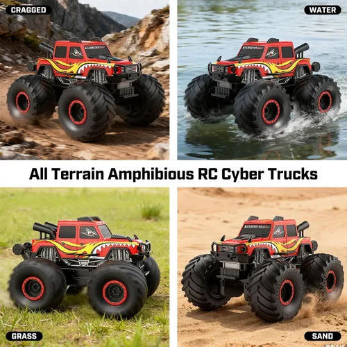 Miniatura 3 de WayEee Coche de juguete a control remoto para niños de 6 años en adelante, juguete de camión monstruo impermeable, camioneta anfibia 4 x 4, Rojo
