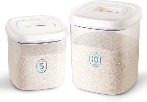 Miniatura 7 de Dispensador de arroz, contenedor de arroz de 10 libras con taza medidora, contenedores de cereales para alimentos, contenedores domésticos