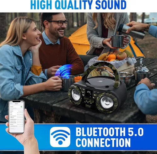 Miniatura 5 de Pyle Reproductor de CD portátil Bluetooth Boombox altavoz – Radio estéreo AM/FM y sonido de audio, compatible con CD-R-RW/MP3/WMA, USB, AUX
