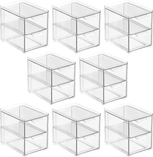 Miniatura 8 de mDesign - Cajas de almacenamiento apilables con 2 cajones extraíbles - Cajones de plástico apilables para baño principal o de invitados, armario