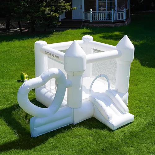Miniatura 10 de Casa inflable de rebote de tobogán acuático para niños, casa inflable para patio trasero con tobogán acuático para regalo (ventilador incluido)