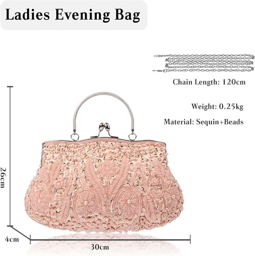 Miniatura 3 de Bolso de mano de noche para mujer, estilo vintage, con cuentas, con lentejuelas, bolso de boda