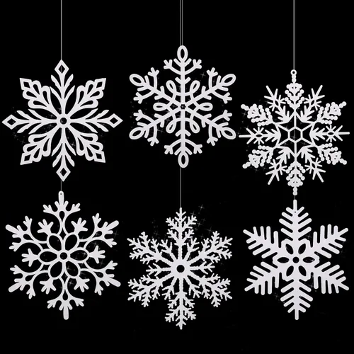 Miniatura 13 de Sratte 24 adornos de copo de nieve grandes de 16 pulgadas, copos de nieve colgantes decorativos con purpurina gigante, 6 diseños de adornos