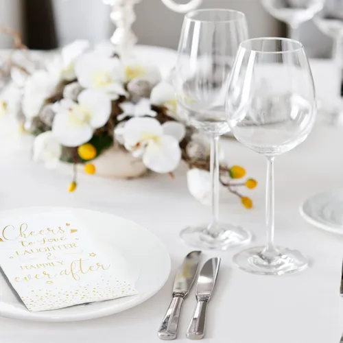 Miniatura 5 de Pasimy 100 servilletas de despedida de soltera, con texto en inglés "Cheers to Love Laughter and Happily Ever After", servilletas decorativas Dorado