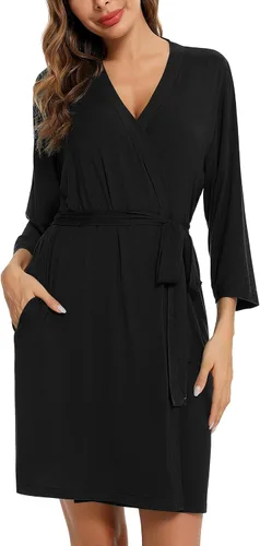 Miniatura 3 de Samring Bata para mujer, kimono, suave bambú, ropa de dormir, bata de baño de punto corto para mujer, tallas S-XXL