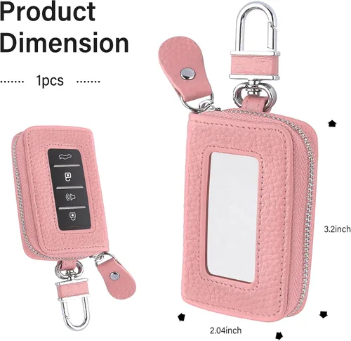 Miniatura 2 de Funda para Llavero de Coche para Reemplazar Funda Antigua, Funda para Llave de Coche de Cuero Genuino con Anillo para Llaves y Llavero (Negro)