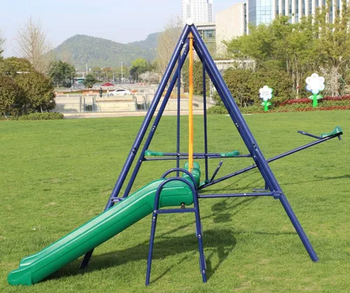 Miniatura 3 de Juegos de columpios de metal para patio trasero con asientos de columpio, deslizador, Teeter-Totter y columpio deslizante, juego de columpios
