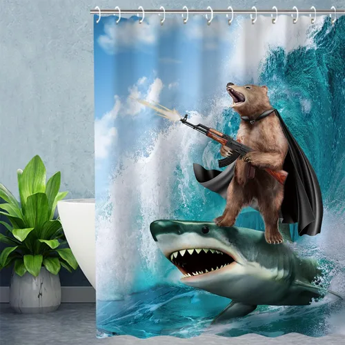 Miniatura 3 de RosieLily Divertido juego de cortina de ducha para niños, diseño de oso y genial, decoración de baño salvaje, 72 x 96 pulgadas Gobear