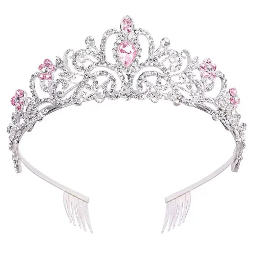 Miniatura 13 de JWICOS Corona de tiara de cristal para mujeres y niñas, elegante corona de princesa con peines, tiaras para mujeres, nupciales, bodas, bailes