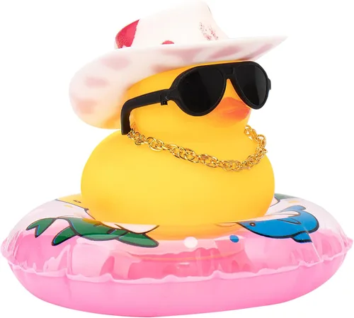 Miniatura 36 de wonuu Pato de Goma para Automóvil, Decoración de Pato Amarillo para Tablero con Sombrero de Sol, Anillo de Natación, Collar, Gafas de Sol