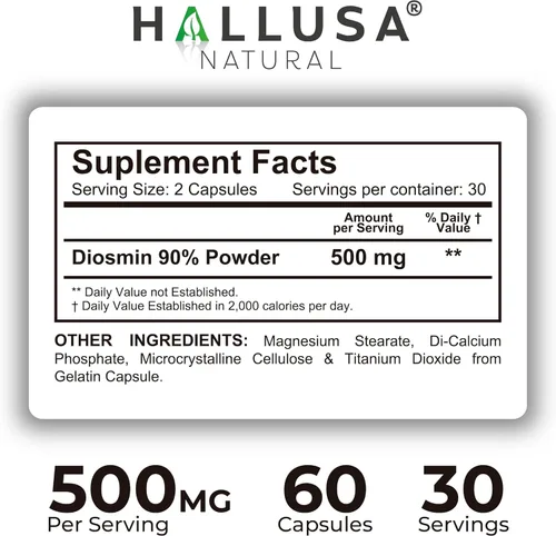 Miniatura 6 de Hallosmine Plus Diosmin 500 mg + crema gratis para venas, soporte para la circulación y venas – Piernas pesadas y venas varicosas – Castaño