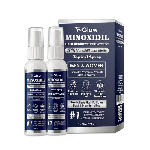 TruGlow - Spray de tratamiento de crecimiento del cabello de minoxidil al 5% para hombres y mujeres con cabello delgado, solución tópica para el