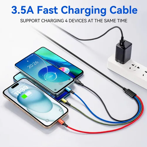 Miniatura 2 de Cable de carga múltiple 3.5A Cable de cargador múltiple trenzado 4 en 1 Cable USB de carga rápida con puertos IP/tipo C/micro para teléfonos