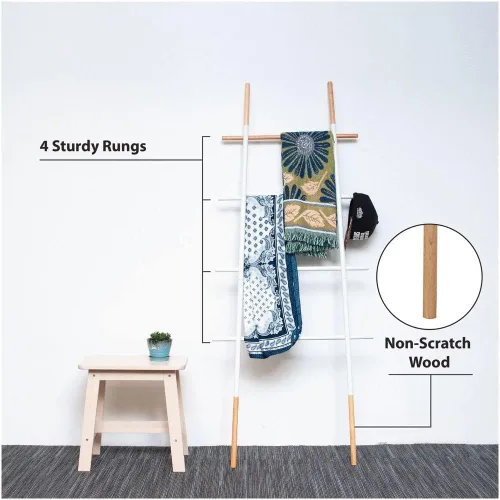Miniatura 2 de Toallero independiente para escaleras, ahorro de espacio, madera antiarañazos, para uso doméstico, color blanco