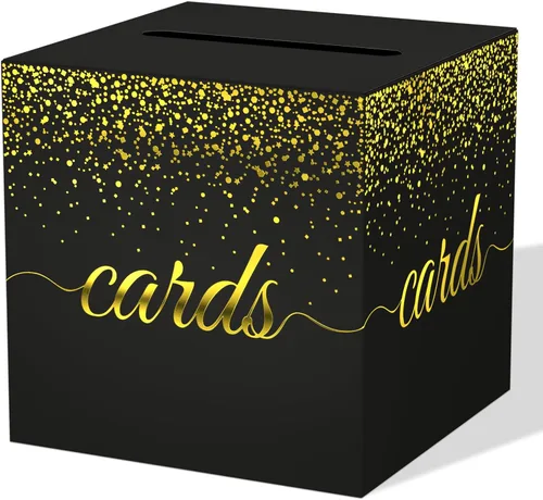 Miniatura 15 de WNINK Caja de tarjetas negra, caja de recepción de tarjetas de regalo para graduaciones, fiestas de cumpleaños, recepciones de boda, despedidas