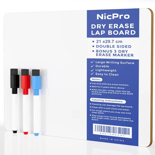 Miniatura 12 de Nicpro Pizarra de borrado en seco de regazo 9 x 12 pulgadas, paquete de 2 pizarras para niños con doble cara, pequeña, rayada y en blanco, con 8