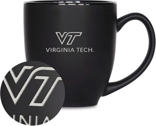 Miniatura 220 de Rico Industries - Taza de cerámica mate negra con grabado láser estándar de 15oz para NCAA (escuelas T & U) - Para bebidas calientes o frías