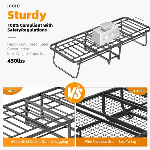 Miniatura 4 de Espsilto Cama plegable de 75 x 46 pulgadas con colchón para adultos, cama enrollable de gran tamaño para invitados, colchón plegable portátil