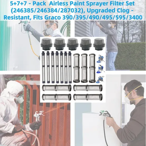 Miniatura 9 de (5+7+7) Juego de filtros de pulverización sin aire 246385 246384 287032 compatible con Graco 390 395 490 495 595 595 3400 piezas de pulverizador sin