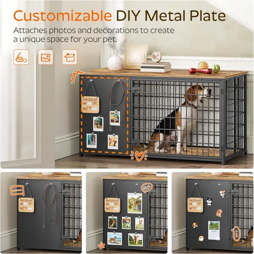 Miniatura 4 de YATINEY Mueble plegable para jaula de perro, jaula para perros de 47.2" con marco DIY, perrera de interior resistente con ganchos, mesa auxiliar