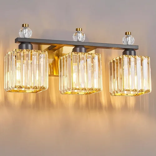 Miniatura 44 de Luces de Tocador de Baño de 3 Luces, Placado Negro, Modernas Luces de Tocador de Cristal para Baño, Luces de Tocador de Cristal para Usar Sobre