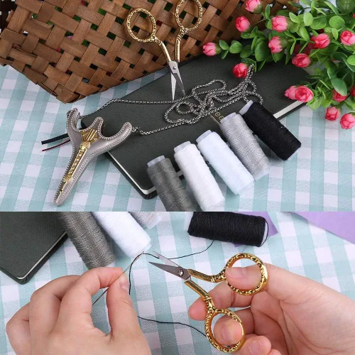 Miniatura 6 de BUTUZE Tijeras de bordado, exquisitas tijeras retro para coser, kit de costura de bordado de acero inoxidable para costura, corte, trabajo de arte