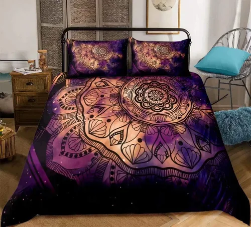 Miniatura 7 de Juego de funda de edredón de mandala bohemio, 3D, exótico, bohemio, elegante, estampado floral indio, lujoso, de microfibra suave, juego de ropa