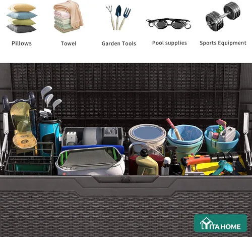 Miniatura 5 de YITAHOME Caja grande de resina de 100 galones, cajas de almacenamiento al aire libre para muebles de patio, cojines de exterior, herramientas