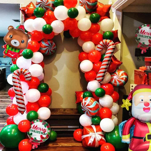 Miniatura 7 de 100 unidades de globos de Navidad rojos y verdes de 12 pulgadas, globos de látex rojos, verdes y blancos con 65 pies de cinta para decoraciones