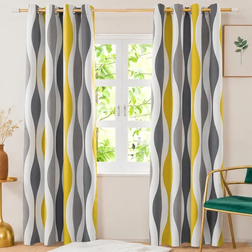 MeZQ Juego de 2 paneles de cortinas opacas de 63 pulgadas de largo, cortinas opacas con ojales ondulados, aislamiento térmico y reducción de ruido,