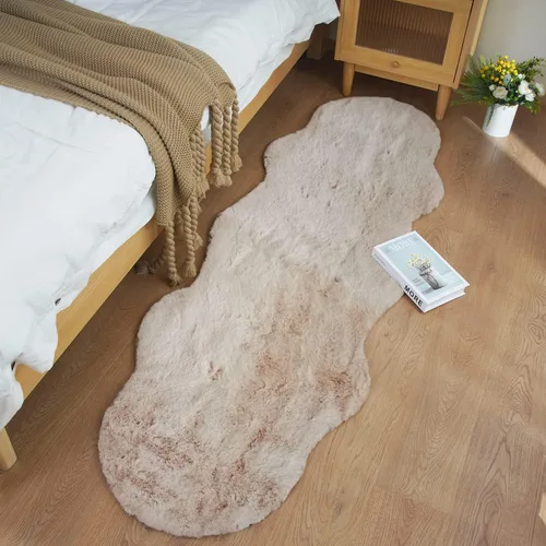 Miniatura 44 de Ghouse Alfombra ultrasuave de pelo sintético de conejo, alfombras lavables a máquina para dormitorio, alfombras esponjosas para sala de estar, Blanco